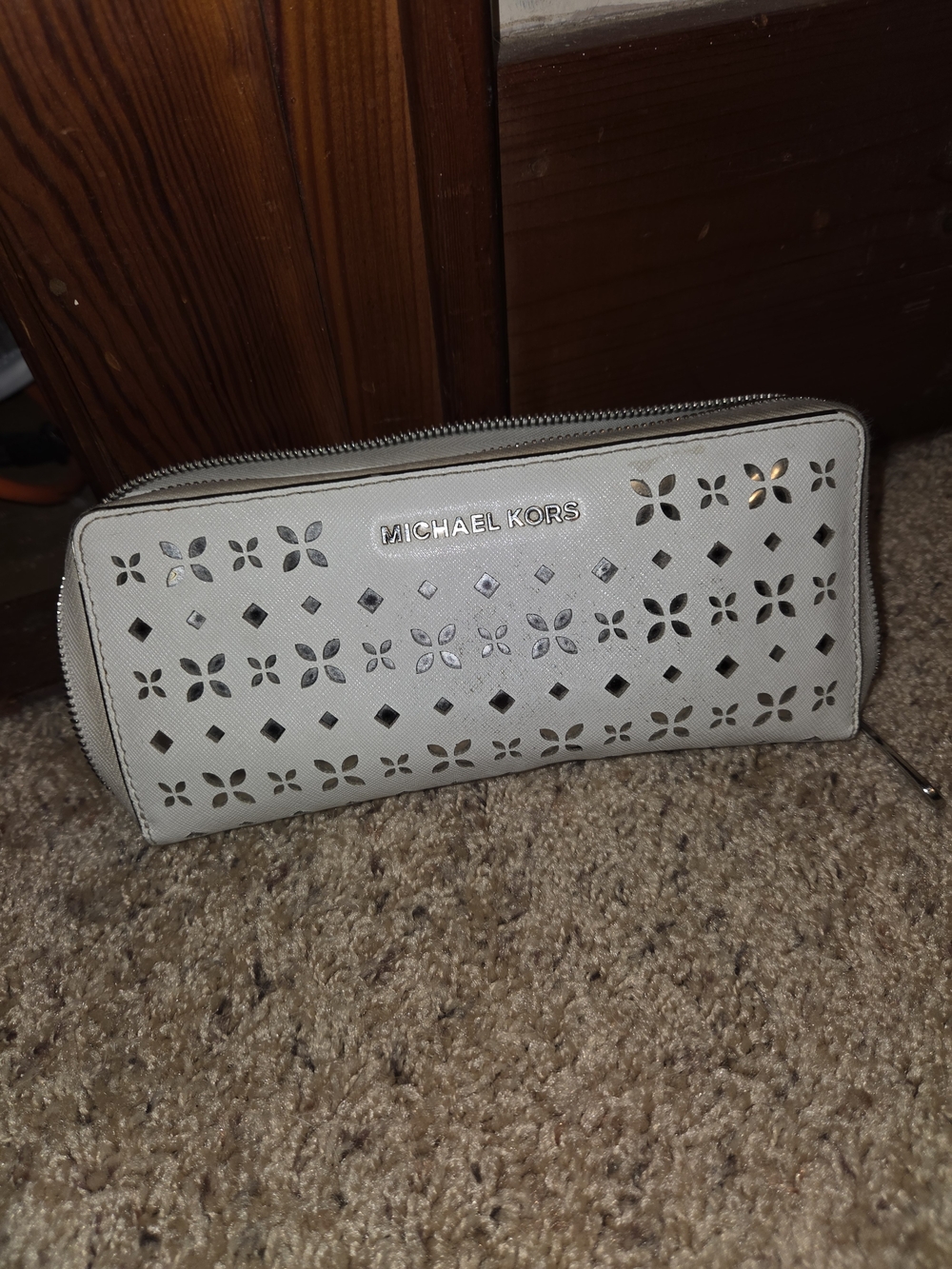 Michael Kors Perforated Zip-Around Wallet - Light Gray